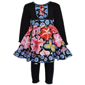 AnnLoren Girls Blooming Flower Dress & Legging Set