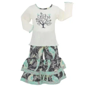 Ann Loren AnnLoren Girls Tree of Life Cotton Shirt and Pants Clothing Set