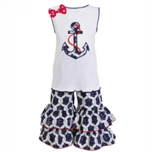 Ann Loren AnnLoren Girls Boutique Nautical Anchor Tunic and Capri Outfit