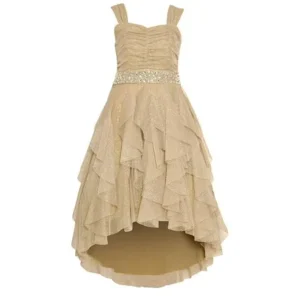 Tween Diva Girls Taupe Glitter Cascade Ruffle Occasion Dress