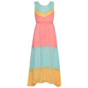 Tween Diva Big Girls Coral Blue Yellow Paneled Sleeveless Trendy Dress