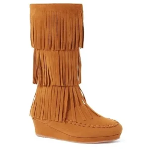 New Girls Suede Fringe Tassel Moccasin Faux Suede Fashion Children Boots Shoes (Tan- Snowball, Little Kid 3)