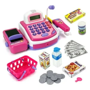Velocity Toys Pretend Play Electronic Cash Register Toy Realistic Actions and Sounds, Pink