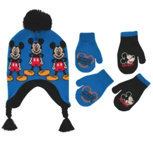 Disney Little Boys Mickey Mouse Hat and 2 Pair Gloves/Mittens Cold Weather Accessory Set