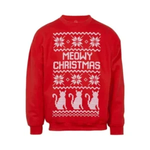 Mens Meow Christmas Cat Ugly Christmas Sweatshirt