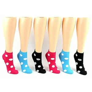 24 Pairs Pack of WSD Women's Low Cut Novelty Socks, Value Pack, Athletic Socks (Dot Print, 9-11)