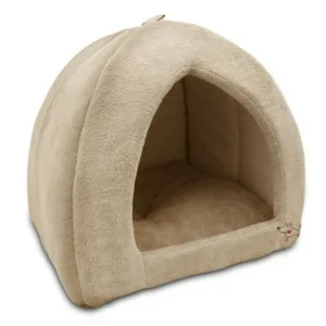 Best Pet Tent Bed For Dogs And Cats, Coral Fleece Tan, Large 18x18x16 Inches