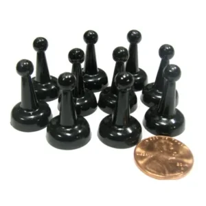 Koplow Games Set of 10 Standard Pawns 25mm Peg Pieces for Board Game Play - Black #04242