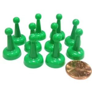 Koplow Games Set of 10 Standard Pawns 25mm Peg Pieces for Board Game Play - Green #04245