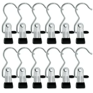 IPOW 12pcs Laundry Hooks Clothes Pins Boot Clips Hanger Stainless Steel Hanging Hold Clips Portable Clothing Pins Heavy Duty Closet Organizer Hangers Pants Shoes Towel Socks Hats