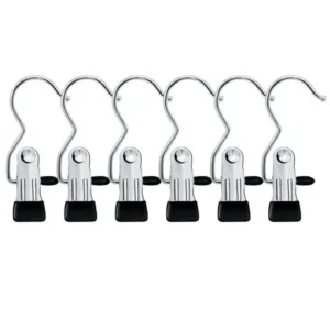 IPOW 6 Pack Laundry Hook Boot Clips Hanger Clips Hold Hanging Clothes Pins Hooks Portable Stainless Steel Home Travel Hangers Clips Heavy Duty Closet Organizer Hangers Pants Shoes Towel Socks Hats