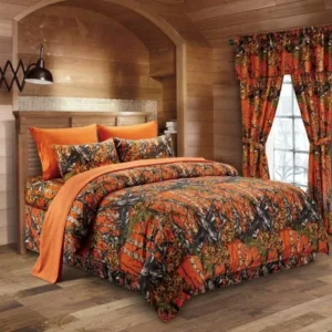 The Woods Orange Camouflage Full 8pc Premium Luxury Comforter, Sheet, Pillowcases, and Bed Skirt Set by Regal Comfort Camo Bedding Set For Hunters Cabin or Rustic Lodge Teens Boys and Girls