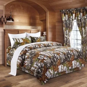 The Woods White Camouflage King 8pc Premium Luxury Comforter, Sheet, Pillowcases, and Bed Skirt Set by Regal Comfort Camo Bedding Set For Hunters Cabin or Rustic Lodge Teens Boys and Girls