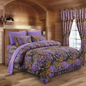 The Woods Purple Camouflage King 8pc Premium Luxury Comforter, Sheet, Pillowcases, and Bed Skirt Set by Regal Comfort Camo Bedding Set For Hunters Cabin or Rustic Lodge Teens Boys and Girls