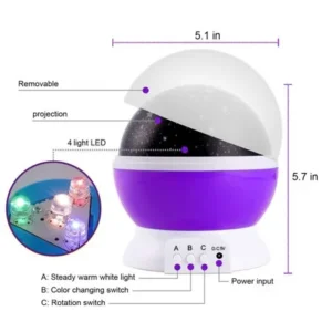 StillCool Baby Night Light Star Projector 360 Degree Rotation - 4 LED Bulbs Lamp 5 Light Color Changing With USB Cable (Purple), Unique Gifts for Men Women Kids Best Baby Gift, Christmas Gift
