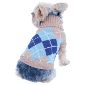 ANIMA Knit Argyle Pet Sweater with Removable Scarf