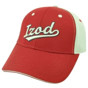 IZOD Clothes Brand Name Classic Logo Sun Buckle Adjustable Red Beige Hat Cap