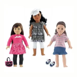 18-inch Doll Clothes | Value Bundle - Set of 3 Doll Outfits, Including Jeans Outfit with Purse, Jean Skirt Outfit with Denim Sneakers, and Legging Outfit with Hat | Fits American Girl Dolls