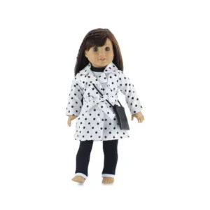 18 Inch Doll Clothes | Stylish Polka-Dot Trench Coat Outfit, Includes T-Shirt, Leggings and Cross Body Purse | Fits American Girl Dolls