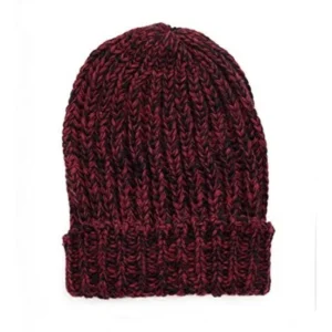 SANREMO Unisex Kids Warm Marled Knit Winter Beanie Hat (Maroon / Black)