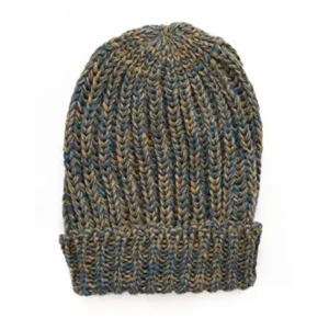 SANREMO Unisex Kids Warm Marled Knit Winter Beanie Hat (Blue / Camel)