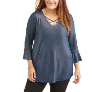 Faded Glory Women's Plus Bell Sleeve Cage Neck Top