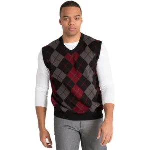 Vibes Mens Tri-Tone Argyle High V-Neck Sweater Vest Yarndyed