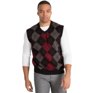 Vibes Gold Label Mens Black Tri-Tone Argyle High V-Neck Sweater Vest Size 2XL