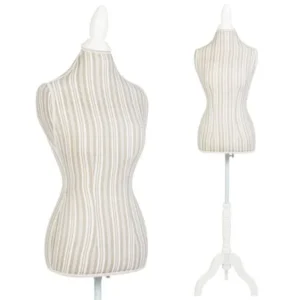 Best Choice Products Female Mannequin Torso Dress Form Display w/ Stripe Pattern, Adjustable Tripod Stand - Brown/White