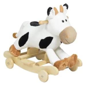 Best Choice Products Kids Ride On Plush Cow Animal Rocker w/ Wheels Children Toy Rocking Chair - White/Black