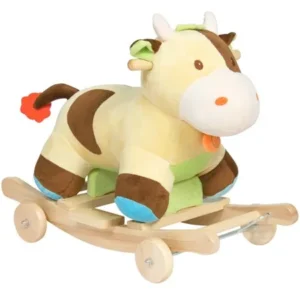 Best Choice Products Kids Ride On Plush Cow Animal Rocker w/ Wheels Children Toy Rocking Chair- Green/Brown