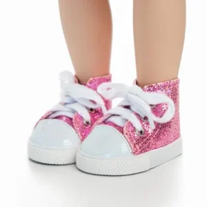 The Queen's Treasures 18 Inch Doll Clothing Accessory, High Quality Pink Sparkle High-top Sneakers & Shoe Box, Compatible with American Girl