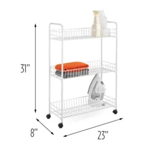 Honey Can Do 3-Tier Rolling Cart for Laundry Items, White