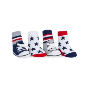 Waddle Baby Boys Stars and Stripe Socks Hi Top Sneaker Shoe Socks Red White Blue