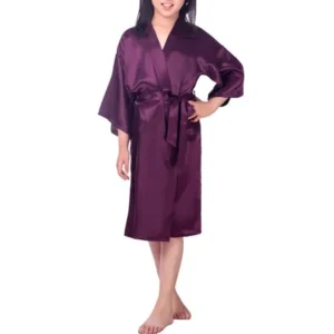 Kids Satin Kimono Bathrobe Nightgown Bridal Lingerie Sleepwear, size 4