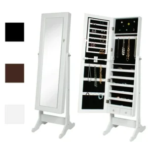 Best Choice Products Mirrored Jewelry Cabinet Armoire W/ Stand Mirror Rings, Necklaces, Bracelets