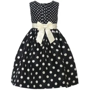 Little Girls Black Ivory Polka Ribbon Bow Dress 6