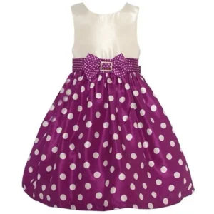 Little Girls Wine Ivory Polka Dot Brooch Dress 2T