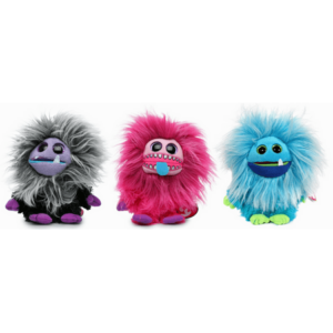 Ty Frizzys Big Hair Bean Bag Plush Stuffed Animal Figure Kids Toy (Deluxe Collector Set Of 3) Zeezee Pink & Purple - Fang Blue & White - Jips Black & Gray