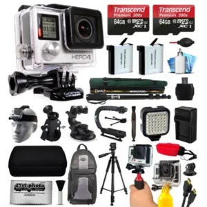GoPro HERO4 Hero 4 Black Edition 4K Action Camera Camcorder with 2x Micro SD Cards, 2x Battery & Charger, Backpack, Helmet Strap, Handle, Car Mount, Selfie Stick, Tripod, Travel Case and more