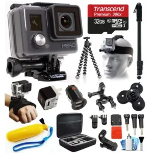 GoPro HD HERO Waterproof Action Camera Camcorder with Accessories Bundle Package includes 32GB microSD Card + Selfie Stick + Head/Helmet Strap + Wall & Car Charger + Car Suction Cup + Case (CHDHA-301)