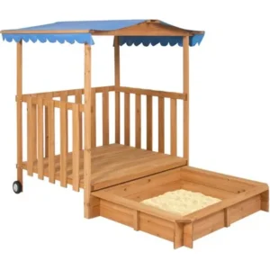 Kids Outdoor Retractable Playhouse Fort w/ Sandbox Childrens Play Area