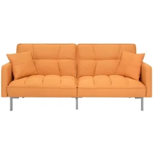 Best Choice Products Tufted Split Back Sofa Bed with Pillows, Orange