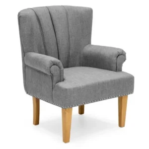 Best Choice Products Living Room Accent Chair w/ Nailhead Detail, Linen Upholstery, Armrest, and Wood Legs (Gray)