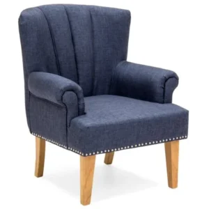Best Choice Products Living Room Accent Chair w/ Nailhead Detail, Linen Upholstery, Armrest, and Wood Legs (Blue)