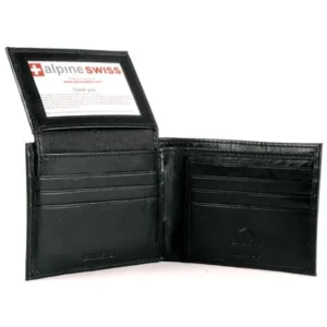 Alpine Swiss Mens Bifold Wallet Flip Out Removable ID Card Case Leather Passcase