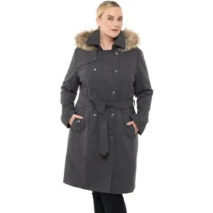 Alpine Swiss Womens Parka Trench Pea Coat Belt Jacket Fur Hood Reg & Plus Sizes