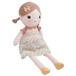 Goodsmann Lovely Spring Girl Wearing Floral Dress Baby Stuffed Cloth Dolls Kids Huggable Plush Toys, Doll Girl Cuddly Soft Snuggle Play Toy(Brown Floral, L) 9922-0011-02