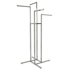 Econoco Clothing Rack ? Heavy Duty Chrome 4 Way Rack, Adjustable Height Arms, Square Tubing, Perfect for Clothing Store Display With 4 Straight Arms