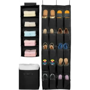 Sorbus Set of 3 Foldable Storage Box Cube Basket, Hanging Closet Shelves Organizer, Hanging Shoe Organizer, for Clothing, Shoes, Underwear, Bra, Socks, Linen and Towels (Black)